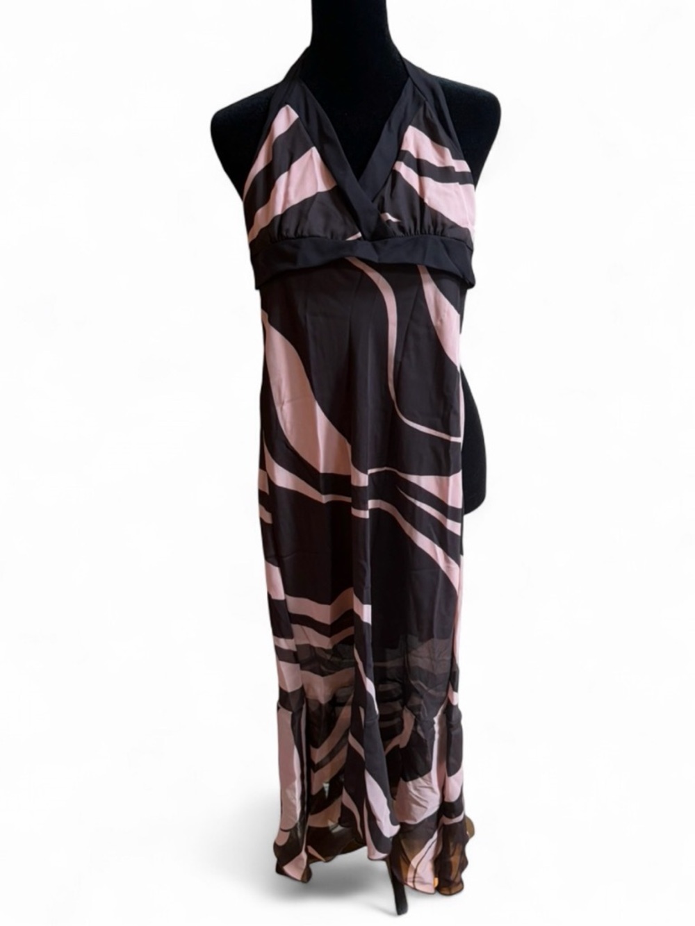 Charlotte Russe Y2K Vintage Geometric Swirl Ruffle Halter Top Casual Party Dress